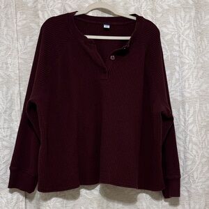 Old Navy Waffle Knit Henley Sweater - Maroon
